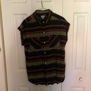 Kavu, button up; short sleeve, striped shirt